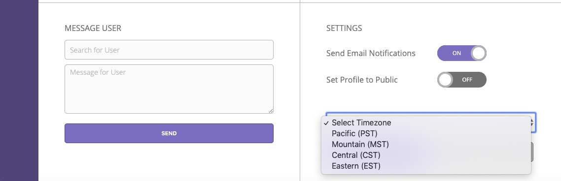 Settings time zone dropdown